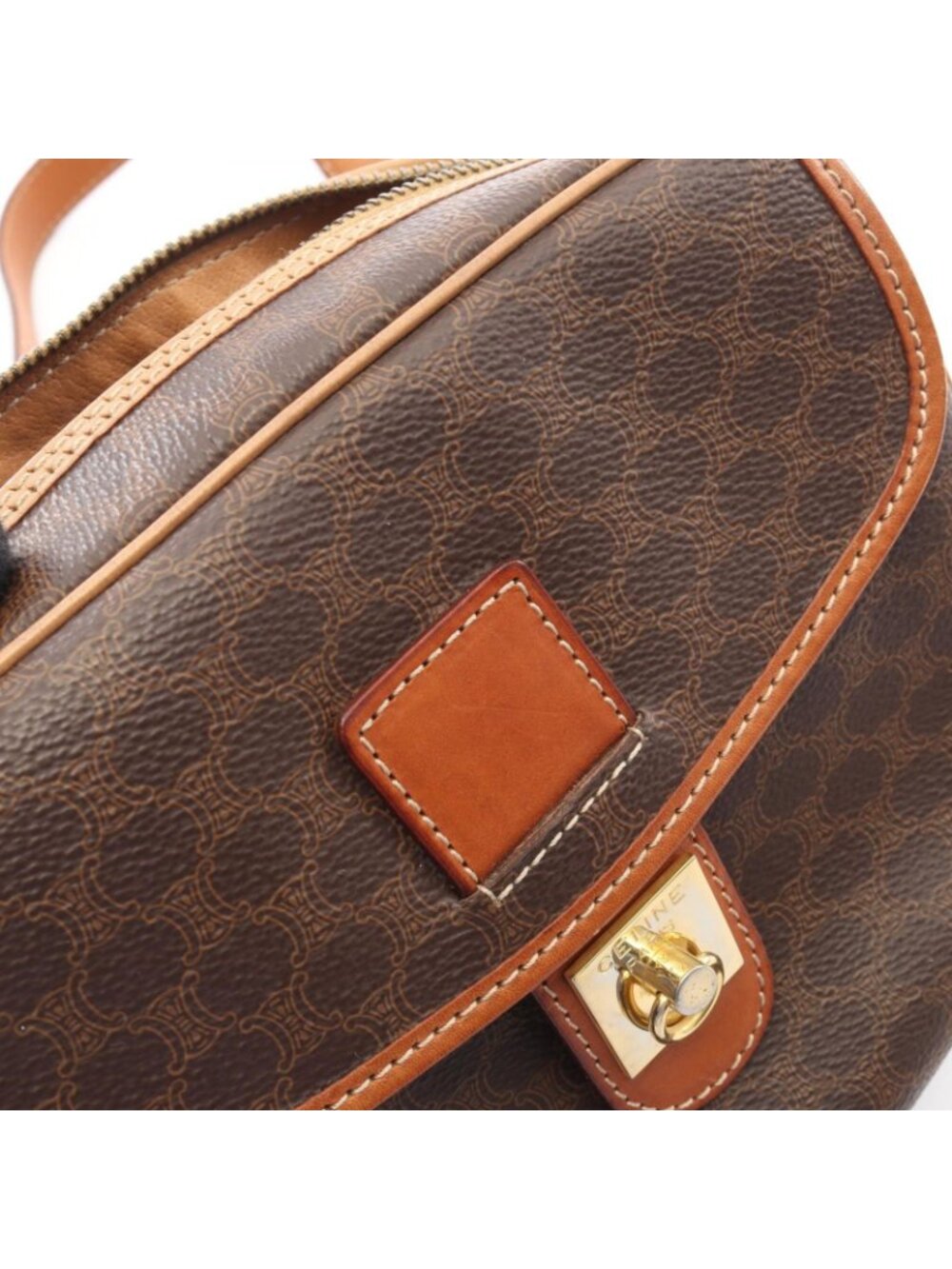 Celine Shoulder Bag Macadam Dark Brown Canvas Leather - Picture 7 of 11